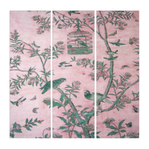 Pink Chinoiserie Wall Art Decor 3 Panel Triptych