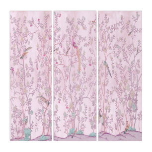 Pink Chinoiserie Wall Art Decor 3 Panel Triptych