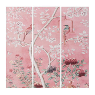 Pink Chinoiserie Wall Art Decor 3 Panel Triptych