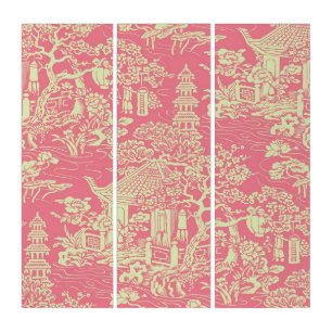 Pink Chinoiserie Wall Art Decor 3 Panel Triptych