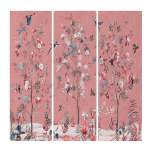 Pink Chinoiserie Wall Art Decor 3 Panel Triptych