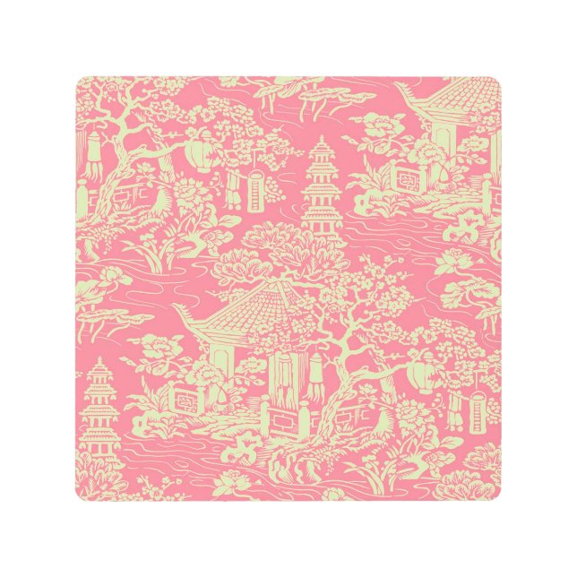Pink Chinoiserie Wall Art Decor Metal Print (Front)