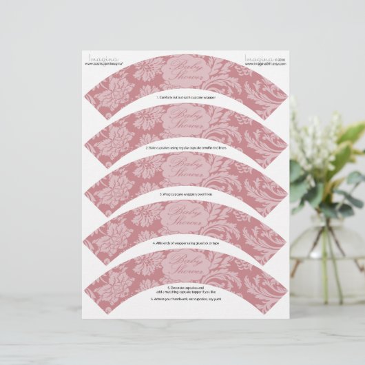 Pink Chintz Baby Shower DIY Cupcake Wrappers (Standing Front)