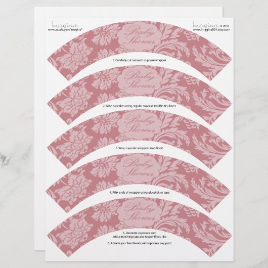 Pink Chintz Baby Shower DIY Cupcake Wrappers (Front/Back)