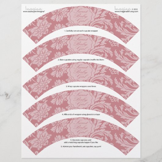 Pink Chintz DIY Baby Shower Cupcake Wrappers Wraps (Front)