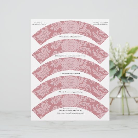 Pink Chintz DIY Baby Shower Cupcake Wrappers Wraps (Standing Front)