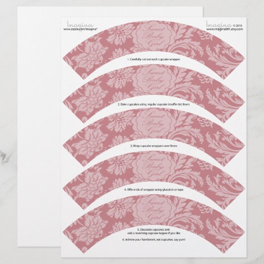 Pink Chintz DIY Baby Shower Cupcake Wrappers Wraps (Front/Back)