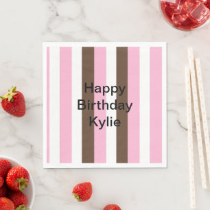 Pink, Chocolate and White Stripes Birthday Napkins