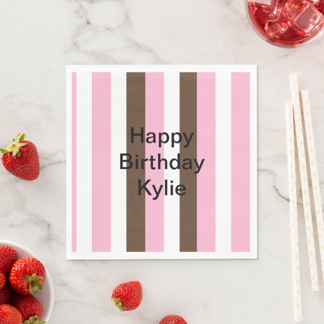 Pink, Chocolate and White Stripes Birthday Napkins (Insitu)