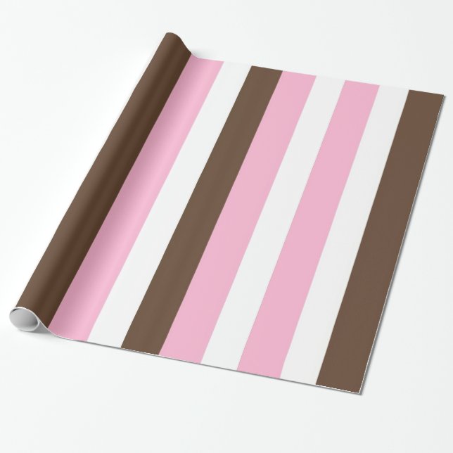 Pink, Chocolate and White Stripes Wrapping Paper (Unrolled)