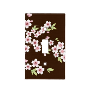 Pink/Chocolate Brown Cherry Blossom Light Switch Cover