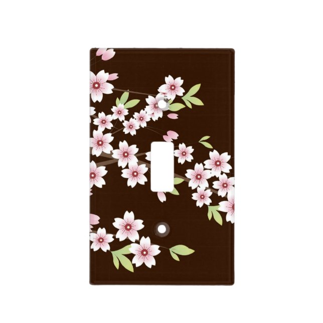 Pink/Chocolate Brown Cherry Blossom Light Switch Cover (Front)