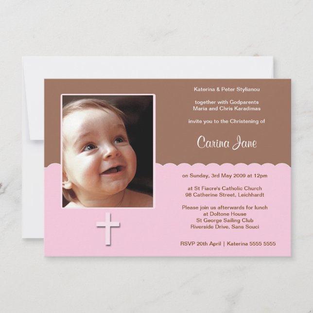 Pink Chocolate Christening Invitations (Front)