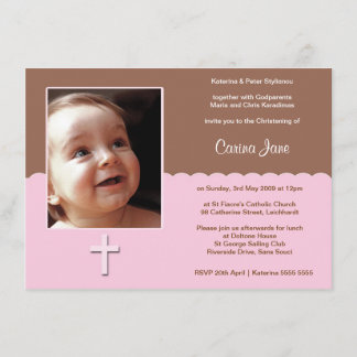 Pink Chocolate Christening Invitations