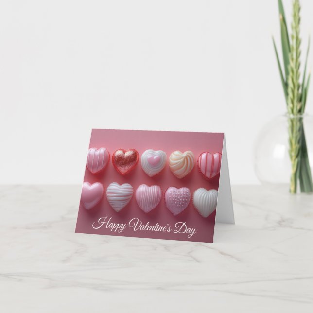 Pink Chocolate Hearts  Valentine's Greeting Card (Front)