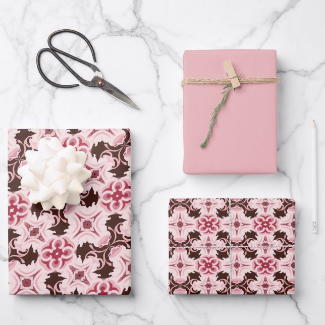 Pink & Chocolate Pattern Wrapping Paper Sheets (Front)