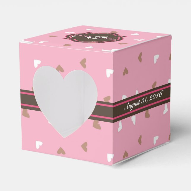 Pink & Chocolate Personalized Wedding Favor Box (Front Side)