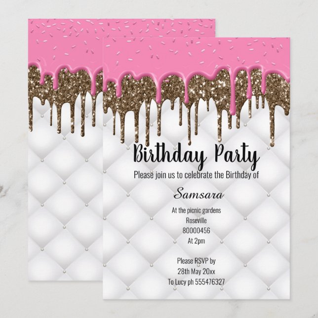 PINK CHOCOLATE TUFTED CAKE ALL OCCASION BIRTHDAY 2 INVITATION (Front/Back)