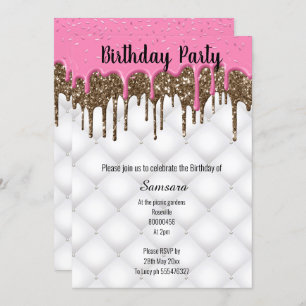 PINK CHOCOLATE TUFTED CAKE ALL OCCASION BIRTHDAY INVITATION