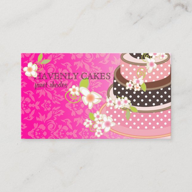 Pink + Chocolate Wedding Cake/Bakery/pâtisserie Business Card (Front)