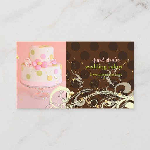 Customizable Pink/Chocolate wedding cake business cards