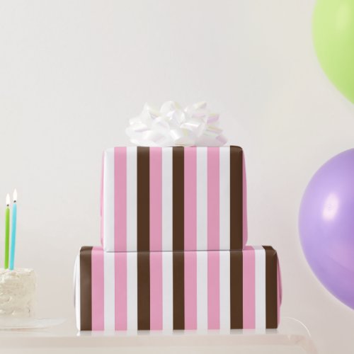 Pink Chocolate White Stripes Wrapping Paper