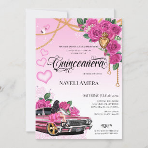 Pink Chola Lowrider Chicana Quinceanera Invitation