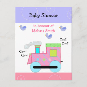 Pink Choo Choo Train Baby Shower Invitation