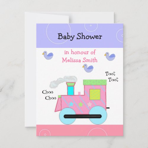 Pink Choo Choo Train Baby Shower Announcement