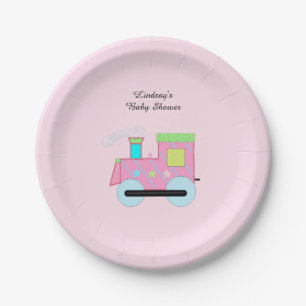 Pink Choo Choo Train Baby Shower Paper Plates