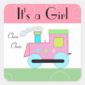 Pink Choo Choo Train Baby Shower Square Sticker