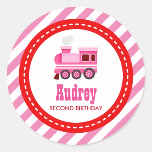 Pink Choo Choo Train Birthday Baby Shower Classic Round Sticker