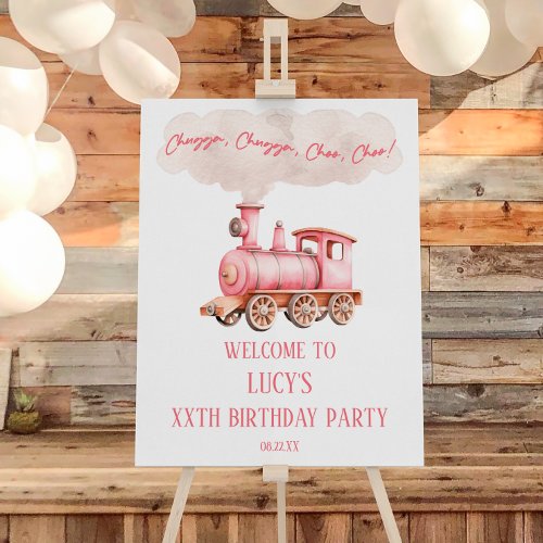 Pink Choo Choo Train Birthday Party Welcome Sign