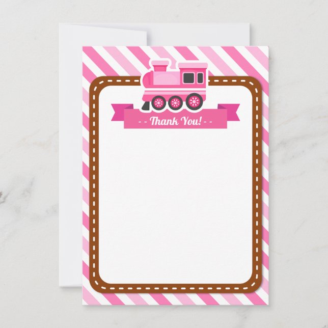 Pink Choo Choo Train Thank You Notes (Front)