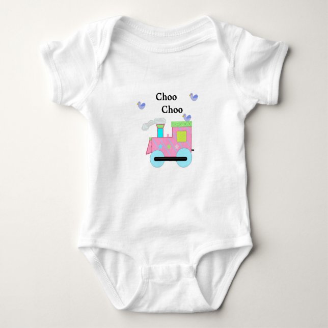 Pink Choo Choo Train with Blue Birds Baby Bodysuit (Front)