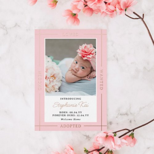 Pink Chosen Loved Introducing Adopted Baby Girl Foil Invitation