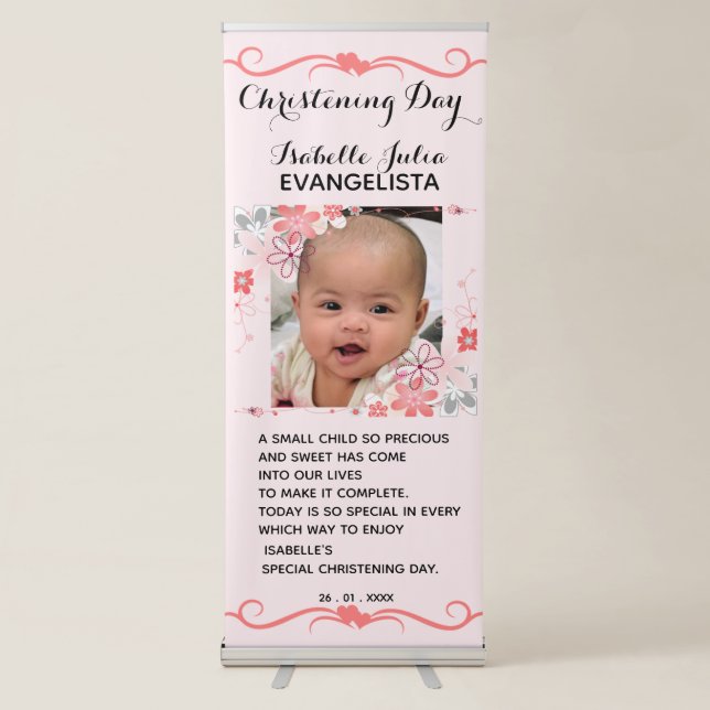 Pink CHRISTENING DAY Vertical Retractable Banner (Front)