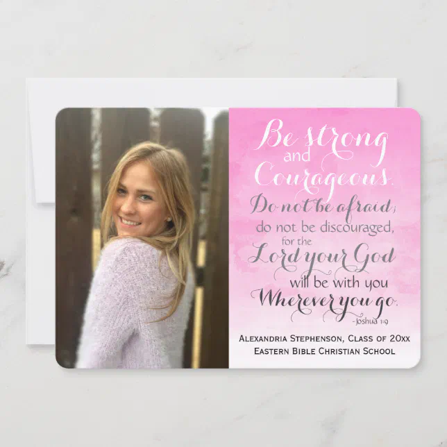 Pink Christian Bible Verse Custom Photo Graduation Announcement Zazzle