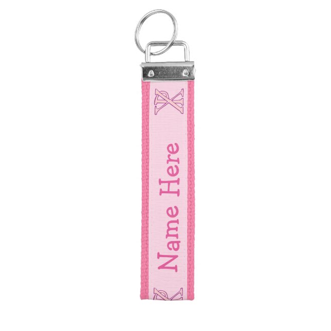 Pink Christian Chi Ro Cross God Bless Personalized Wrist Keychain (Keys on Top)