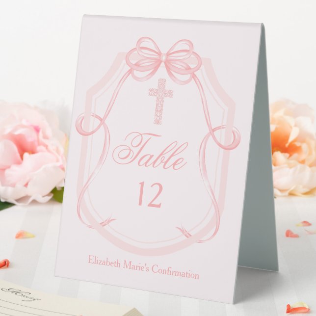Pink Christian Cross Confirmation Table Number Tent (In SItu (Wedding))