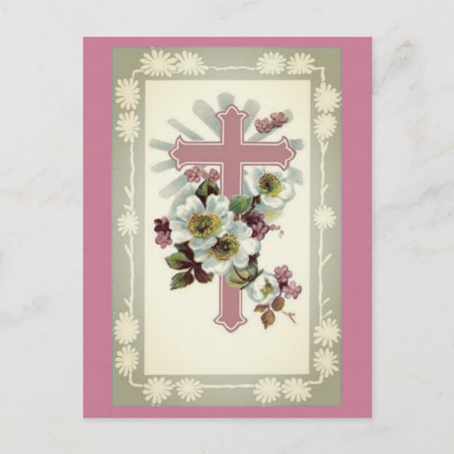 Pink Christian Cross Postcard (Front)