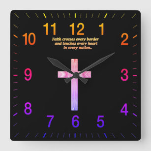 Pink Christian Faith cross with funny saying Square Wall Clock