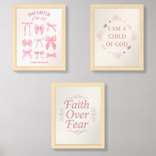 Pink Christian Wall Art Set of 3 – Faith Over Fear