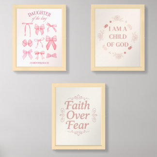 Pink Christian Wall Art Set of 3 – Faith Over Fear