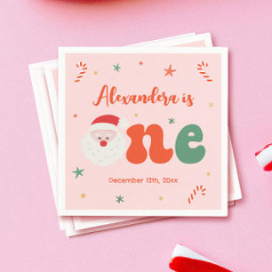 Pink Christmas 1st Birthday Party Napkins