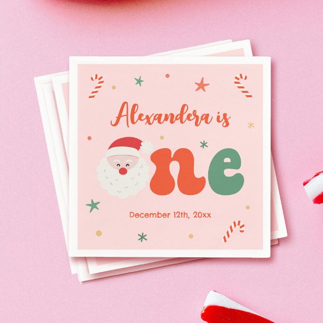 Pink Christmas 1st Birthday Party Napkins (Creator Uploaded)
