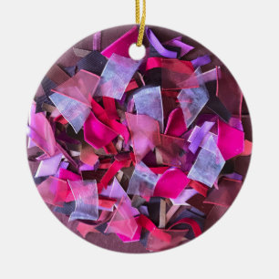 Pink Christmas 3D effect burgundy purple ribbon Ceramic Ornament