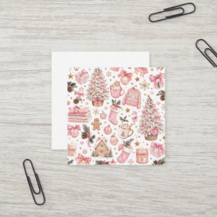 Pink Christmas Aesthetic Christmas Pattern Square Business Card