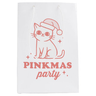 Pink Christmas aesthetic pinkmas party cat Medium Gift Bag