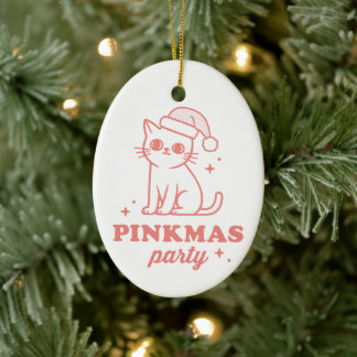 Pink Christmas aesthetic pinkmas party girly cat Ceramic Ornament